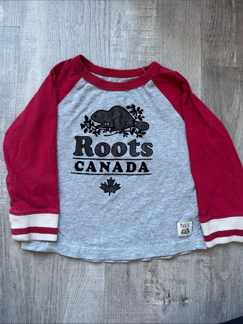 Roots Kids Long-Sleeve Raglan Top - Red & Gray